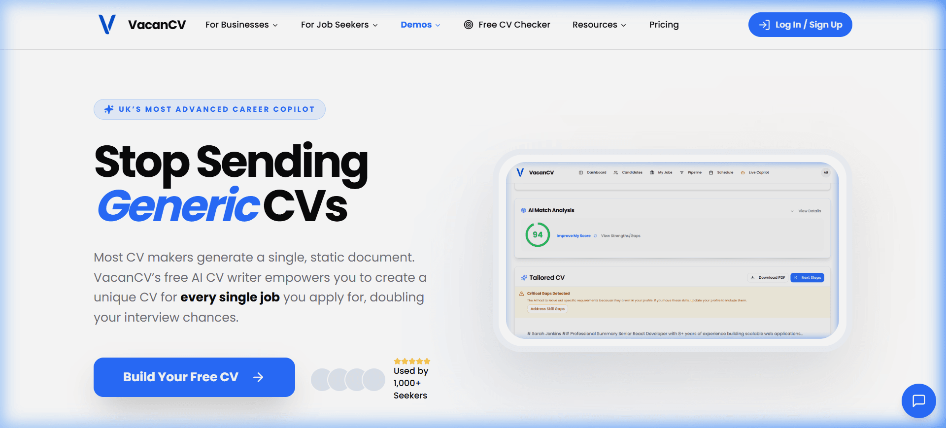 AI CV Tailoring Interface