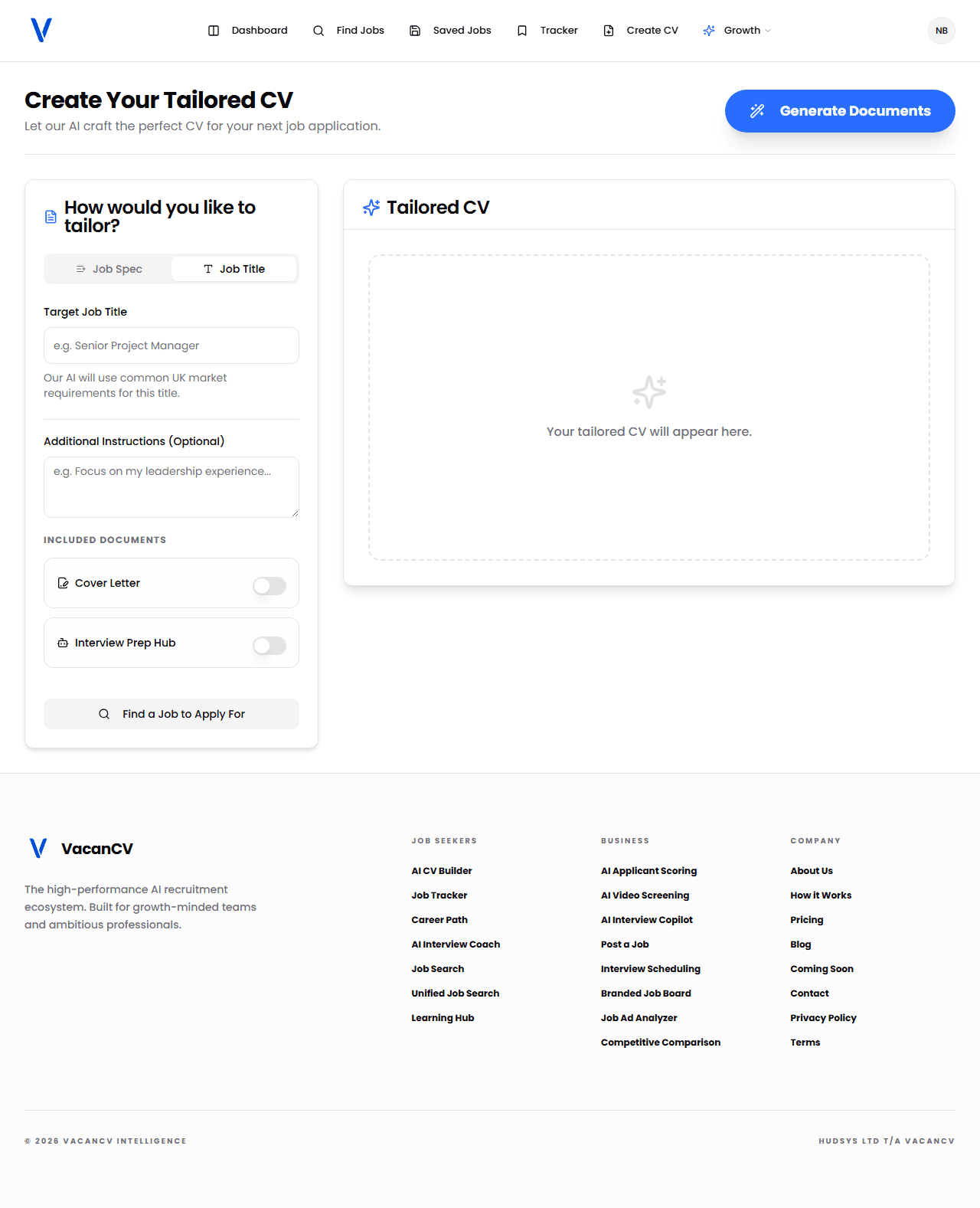VacanCV AI CV Builder Interface